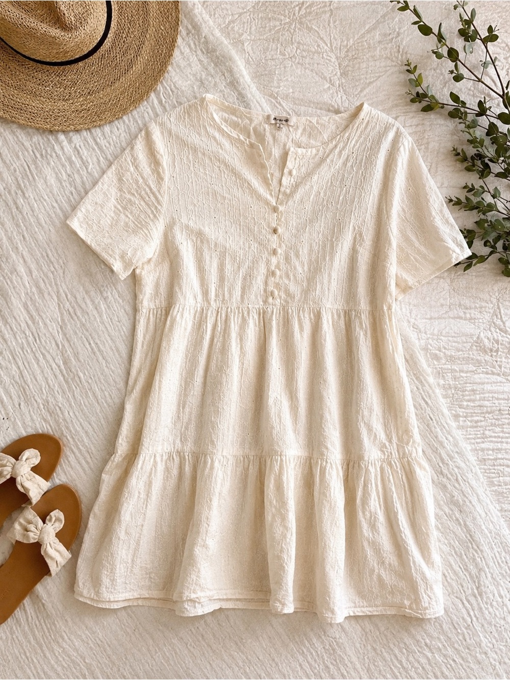 Madewell 100% Cotton Ivory Tiered Button-Front Dress